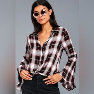Lulus Plaid Me at Hello Burgundy Plaid Button-Up Top - NWOT - XL